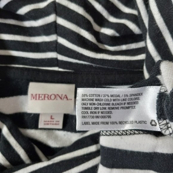 Merona black and white striped cotton blend loose turtleneck tunic top size L - Picture 3 of 3